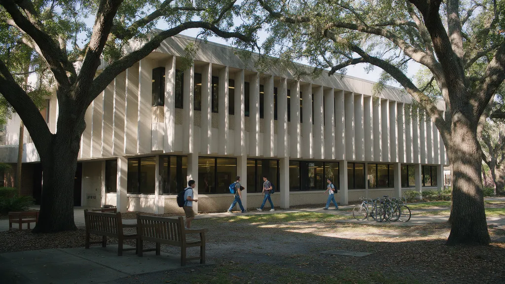 Courtyard Science Building: A concept for a teaching and lab building whose deep precast fins shade the windows from the Florida sun.