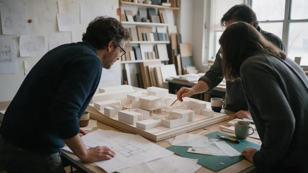 Illustrative reference image of a design review around a model.